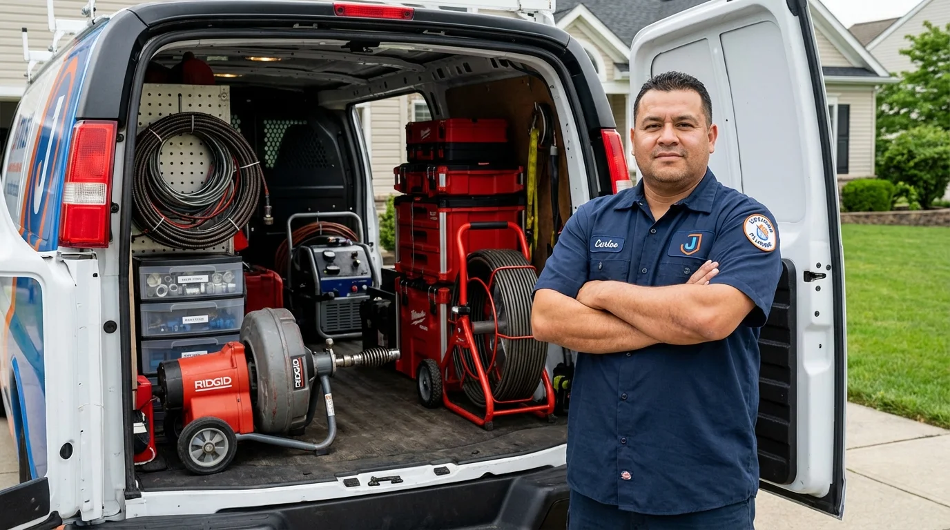 Professional drain cleaning equipment and Johns Plumbing LLC plumber in Campbellsport