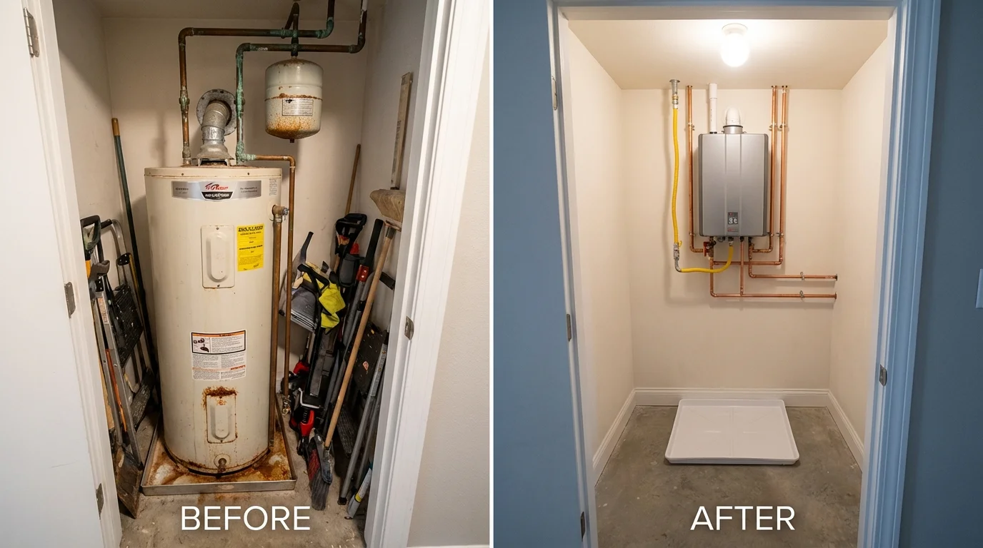 Tank water heater versus wall-mounted tankless unit comparison for Campbellsport, WI homeowners